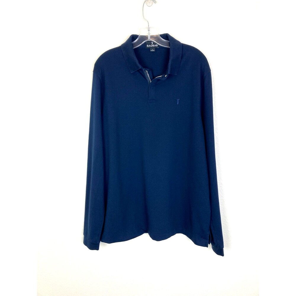 Baobab Men's 1/4 Zip Polo Shirt Size XL Navy Blue Cotton Long Sleeve Stretch
